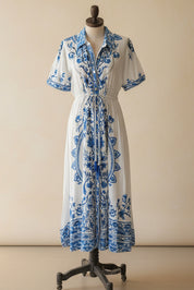 Azura Blue and White Tile Dress