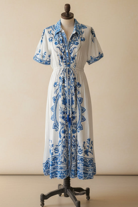 Azura Blue and White Tile Dress