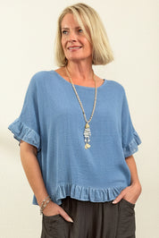 Woven Linen Frill Top
