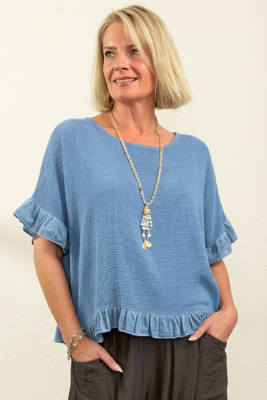 Woven Linen Frill Top