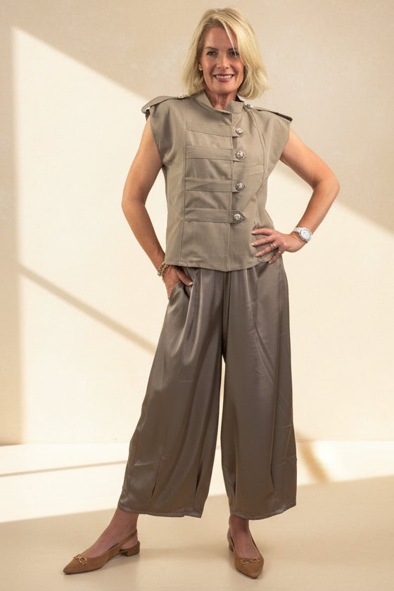 Tapered Hem Silky Palazzo Pants