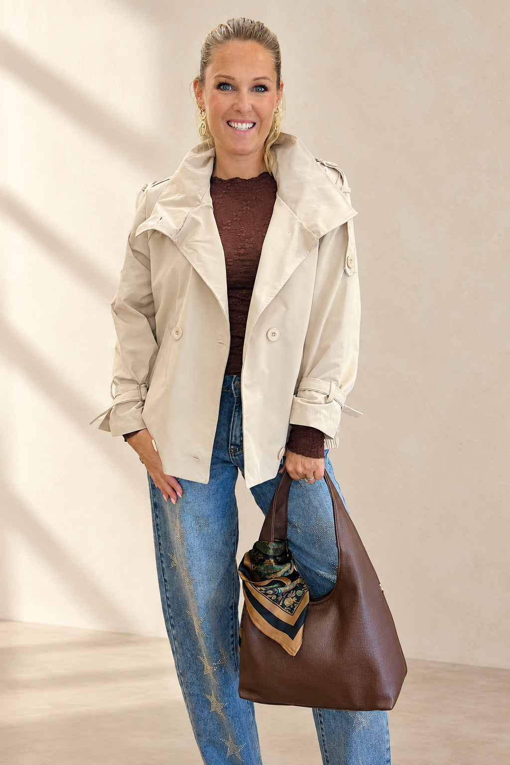 Funnel neck trench jacket