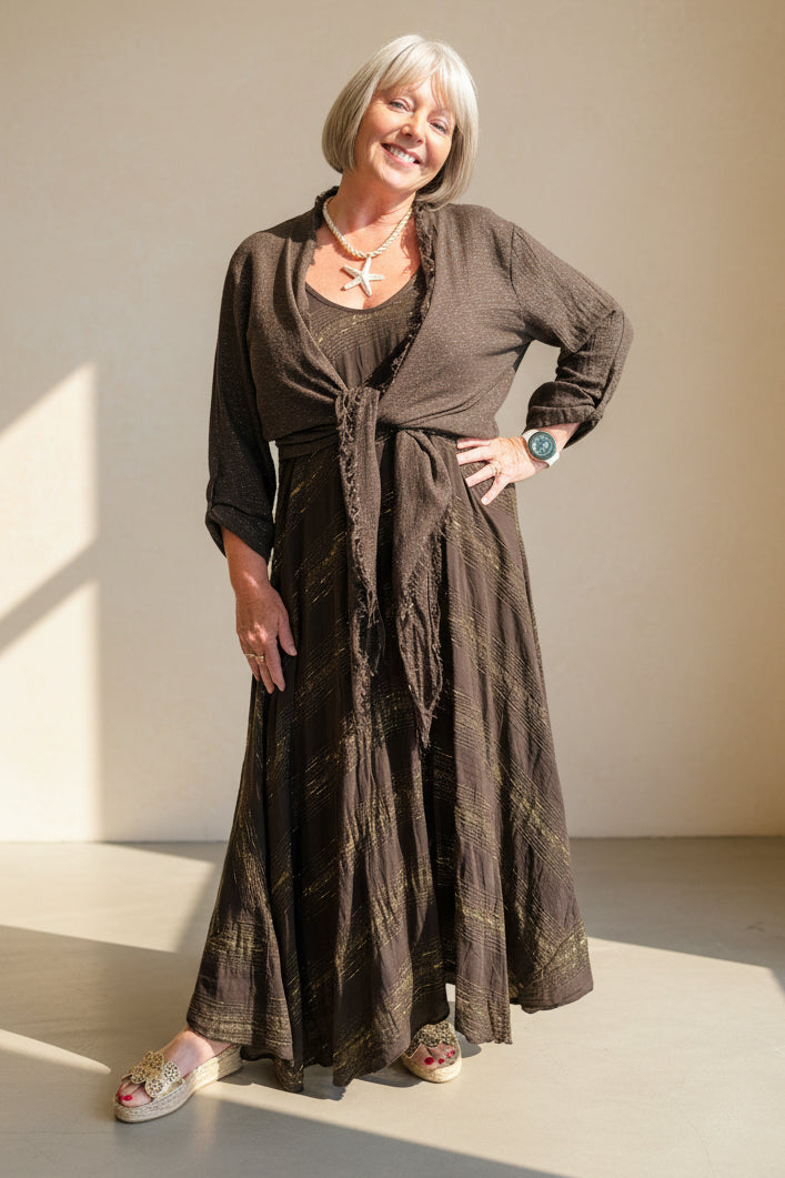 Sophia Bias Cut Gold Thread Dress