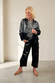 Faux Leather Boxy Suede Panel Jacket