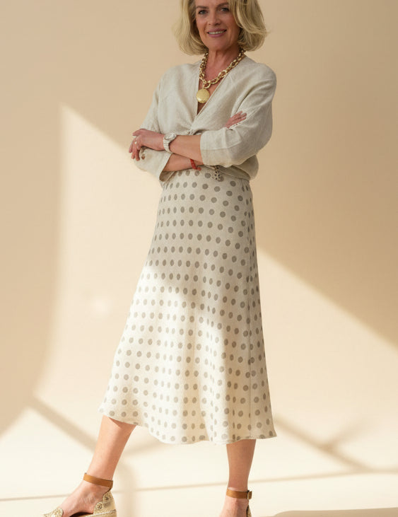 Dotty Bias Linen Skirt