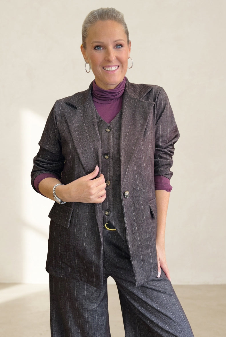 Chocolate brown pinstripe blazer