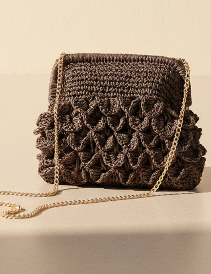 Scallop Raffia Clutch Bag