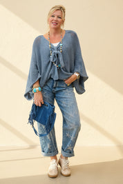 Loose Cotton Weave Tie Jumper