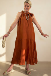 Tara Bow Neck  Linen Maxi Dress