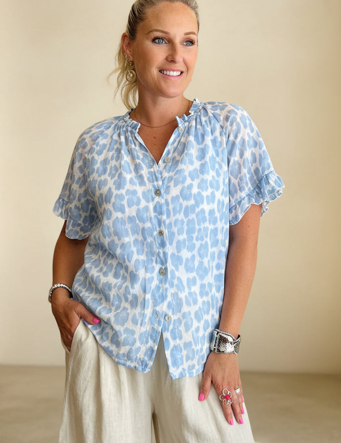 Tina Short Sleeve Blouse - Animal Print