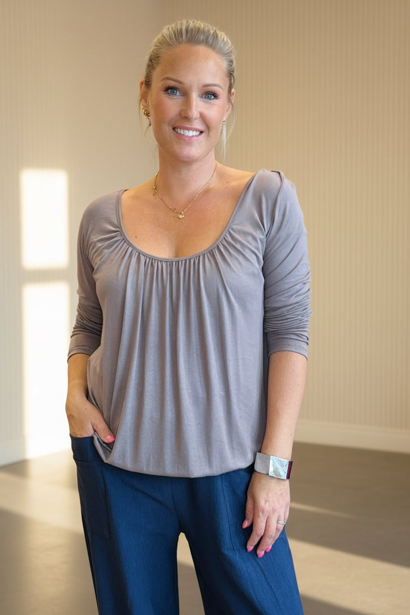 Balloon Hem Long Sleeve Top
