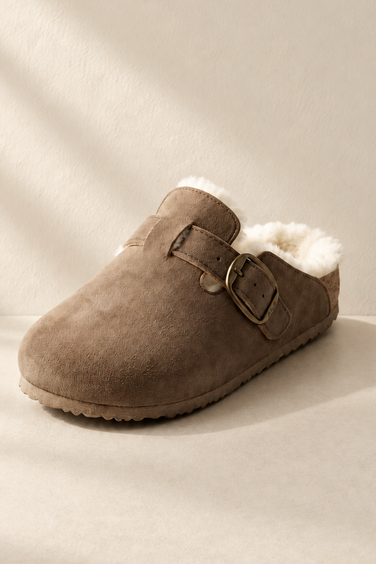 Fur-Lined Buckle Mule