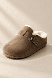 Fur-Lined Buckle Mule
