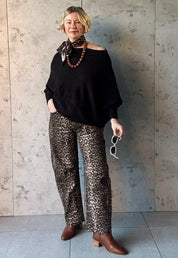 Barrel Leg Animal Print Jeans