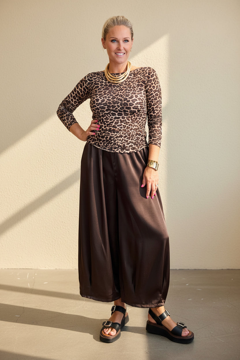 Tapered Hem Silky Palazzo Pants