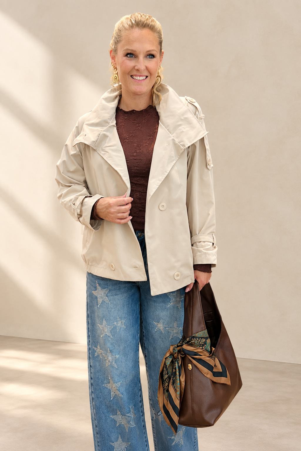Funnel neck trench jacket
