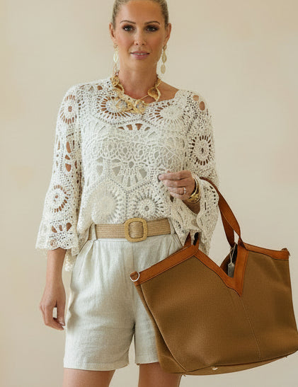 Linen Shorts with Raffia Belt