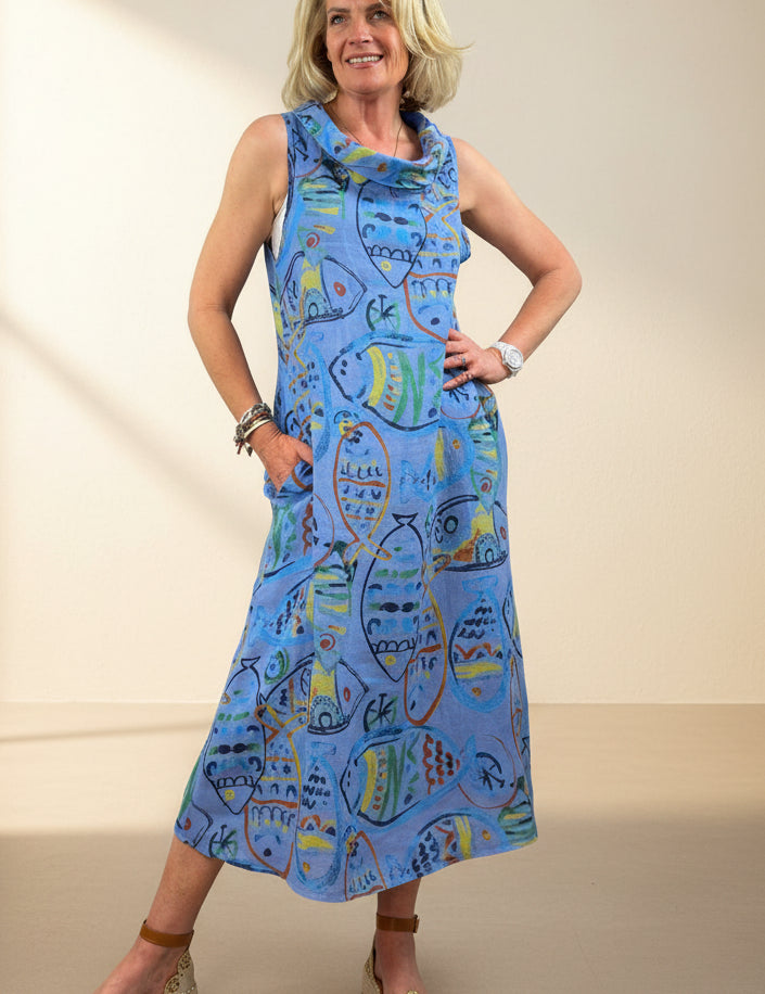 Painted Fishes Linen Dress