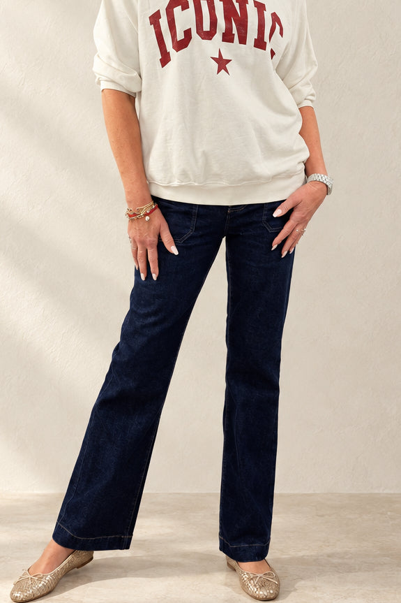 Patch Pocket Wide Leg Jeans
