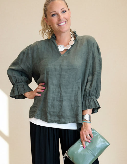 Frill Collar and Cuff Linen Shirt