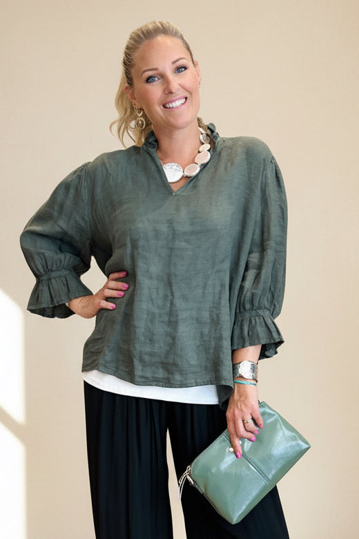Frill Collar and Cuff Linen Shirt