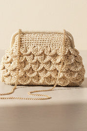 Scallop Raffia Clutch Bag