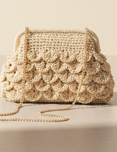 Scallop Raffia Clutch Bag