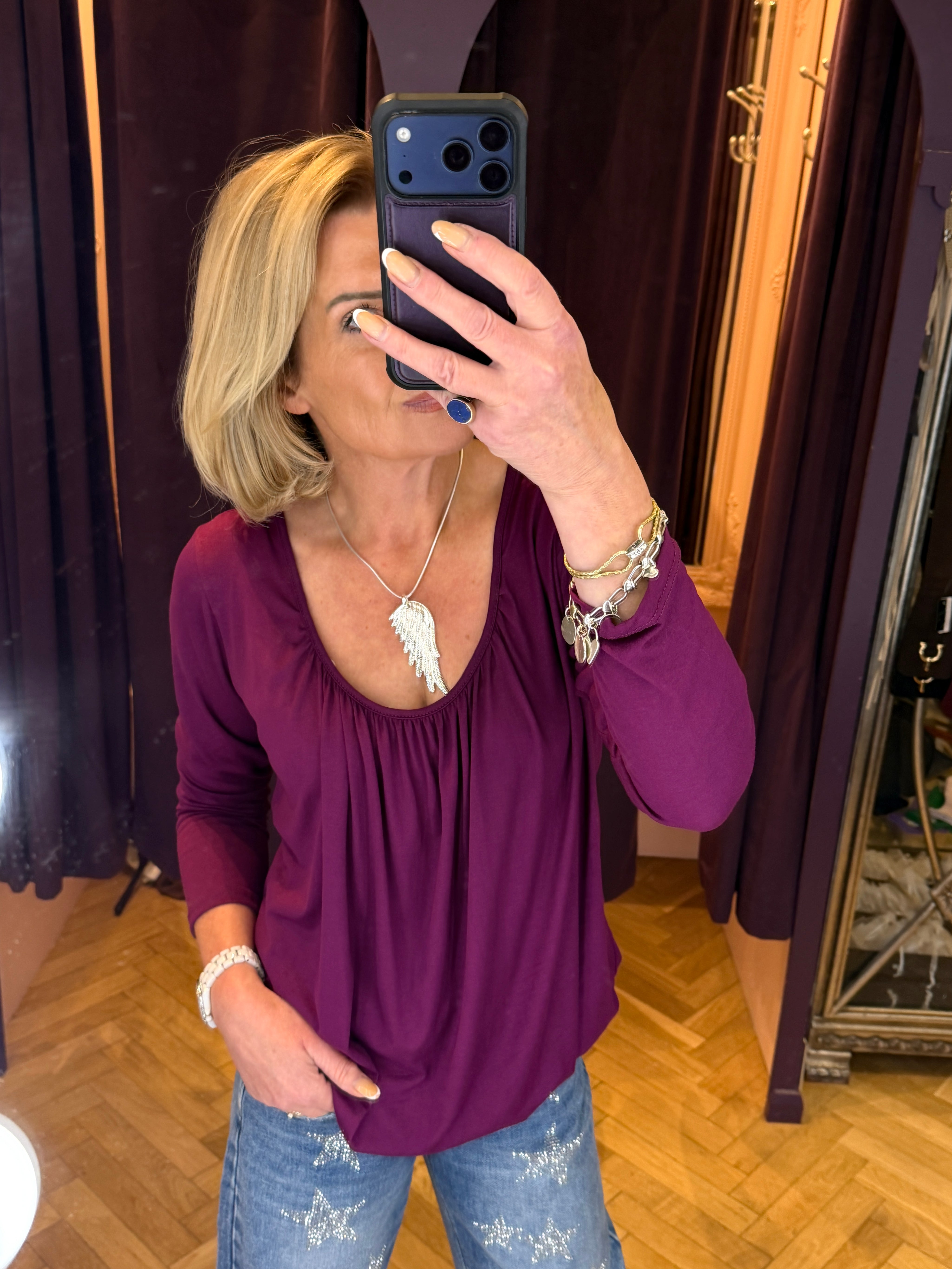 Balloon Hem Long Sleeve Top