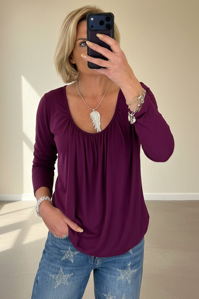 Balloon Hem Long Sleeve Top