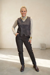 Chocolate brown pinstripe magic trousers