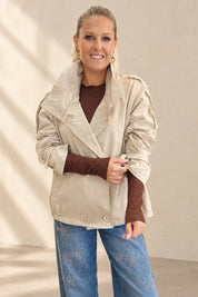 Beige funnel neck trench jacket