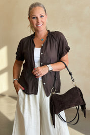 Tina Short Sleeve Blouse - Anglaise Collar