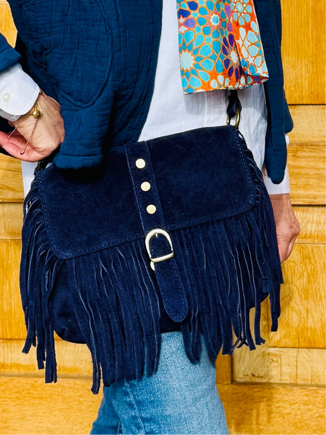 Suede Fringed Messenger Bag
