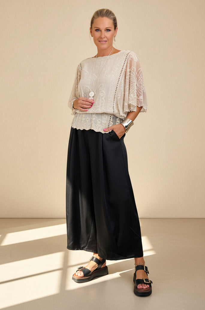 Tapered Hem Silky Palazzo Pants