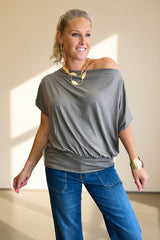 Batwing Slash Neck Tee