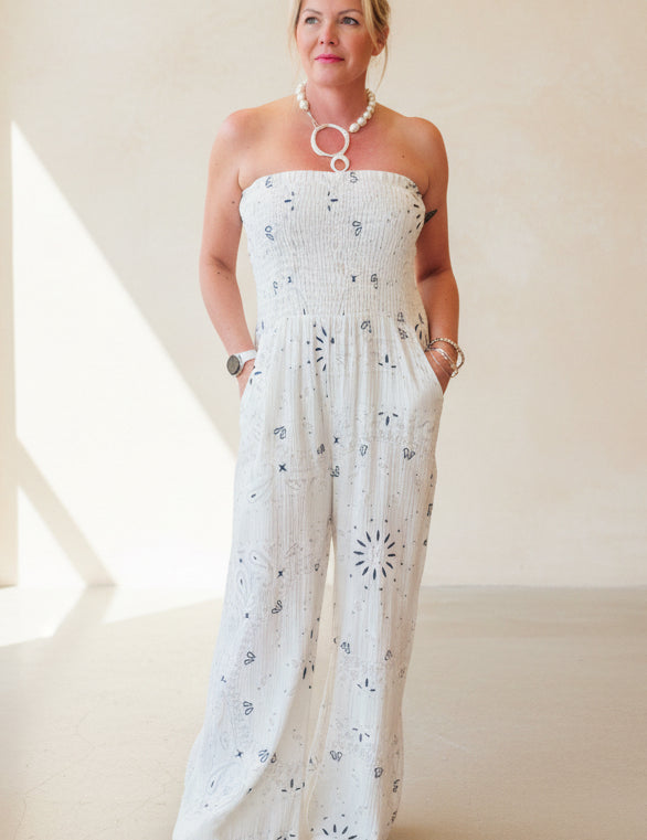 Bandana Print Strapless Jumpsuit