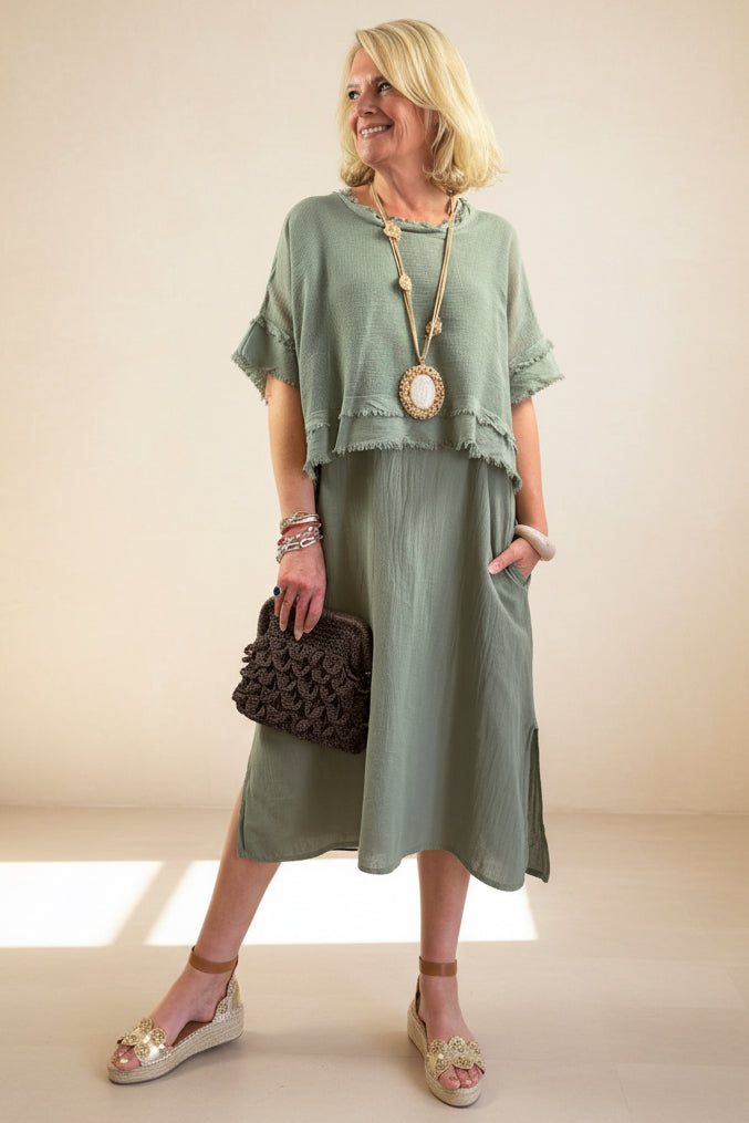 2 Piece Linen and Mesh Dress