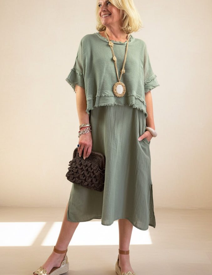 2 Piece Linen and Mesh Dress