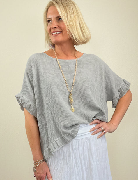 Woven Linen Frill Top