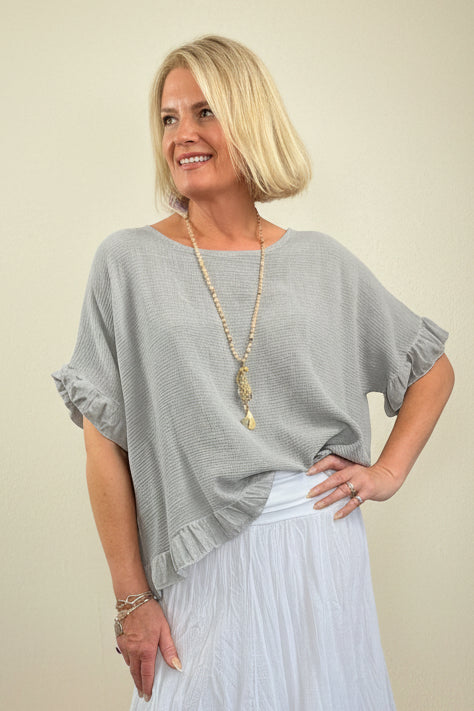 Woven Linen Frill Top