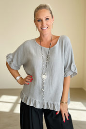 Woven Linen Frill Top