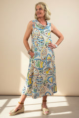 Painted Fishes Linen Dress