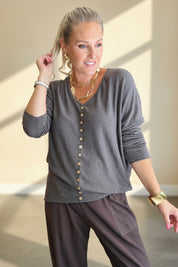 Batwing Button Light Knit