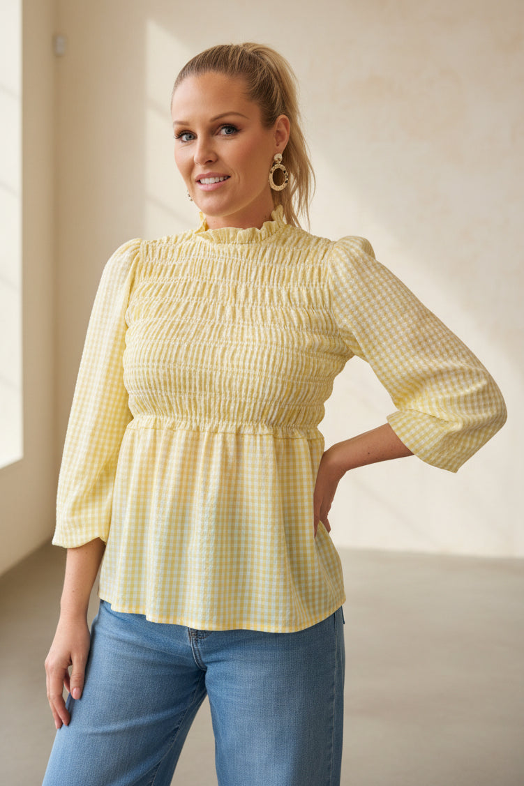 Gingham Shirred Blouse