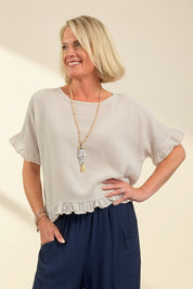 Woven Linen Frill Top