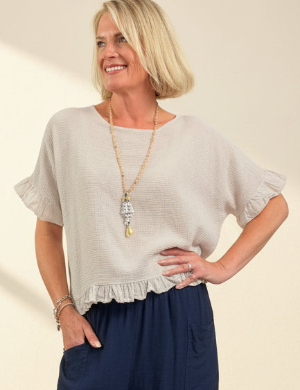 Woven Linen Frill Top