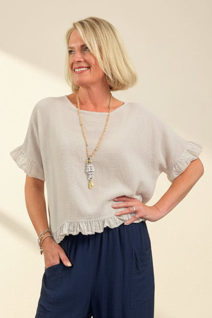 Woven Linen Frill Top