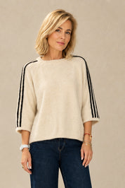 Cream and chocolate stripe sleeve knit