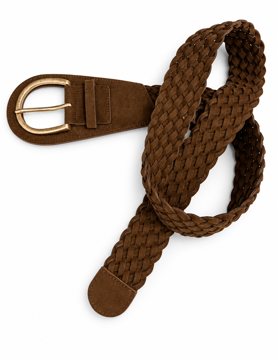 Chocolate brown woven suede belt