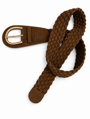 Chocolate brown woven suede belt